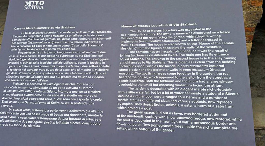 IX.3.5 Pompeii. 2016/2017. Information noticeboard. Photo courtesy of Giuseppe Ciaramella.
