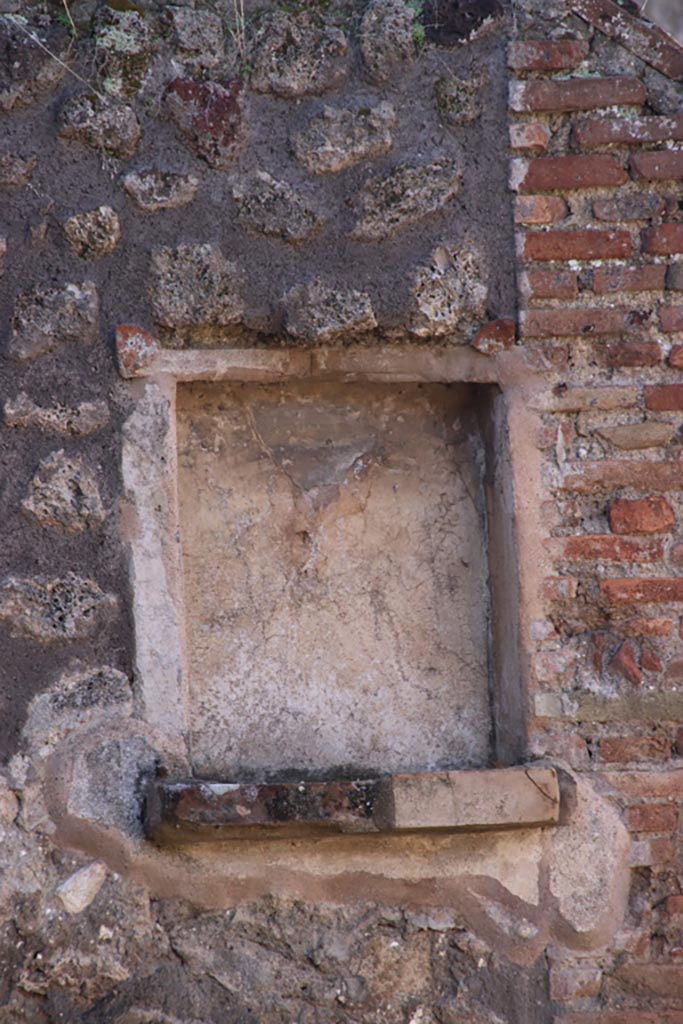 IX.3.20Pompeii. October 2022.
Room 1, detail of niche on west wall. Photo courtesy of Klaus Heese.