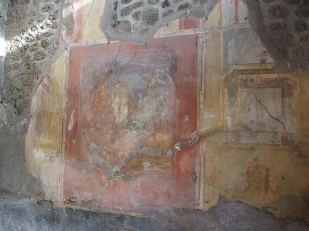 IX.5.2. December 2007. Room 20. Room to north east side of peristyle. Wall painting of Hephaestus bringing the arms of Achilles to Thetis?