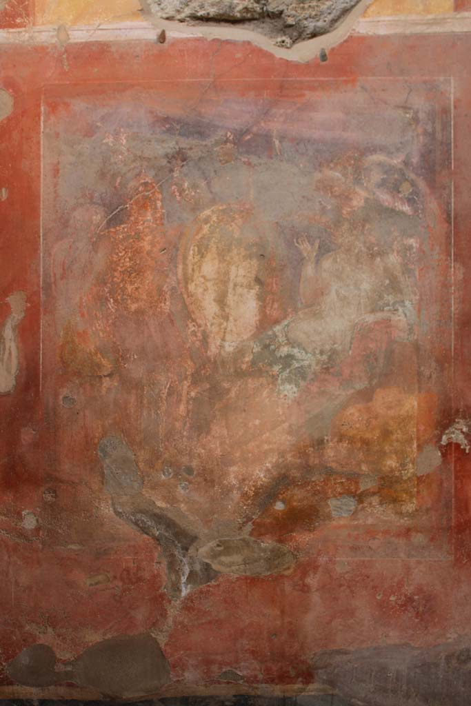 IX.5.2 Pompeii. May 2019.
Room ‘u’, central wall painting on east wall showing Hephaestus bringing the armour of Achilles to Thetis?
Foto Christian Beck, ERC Grant 681269 DÉCOR.