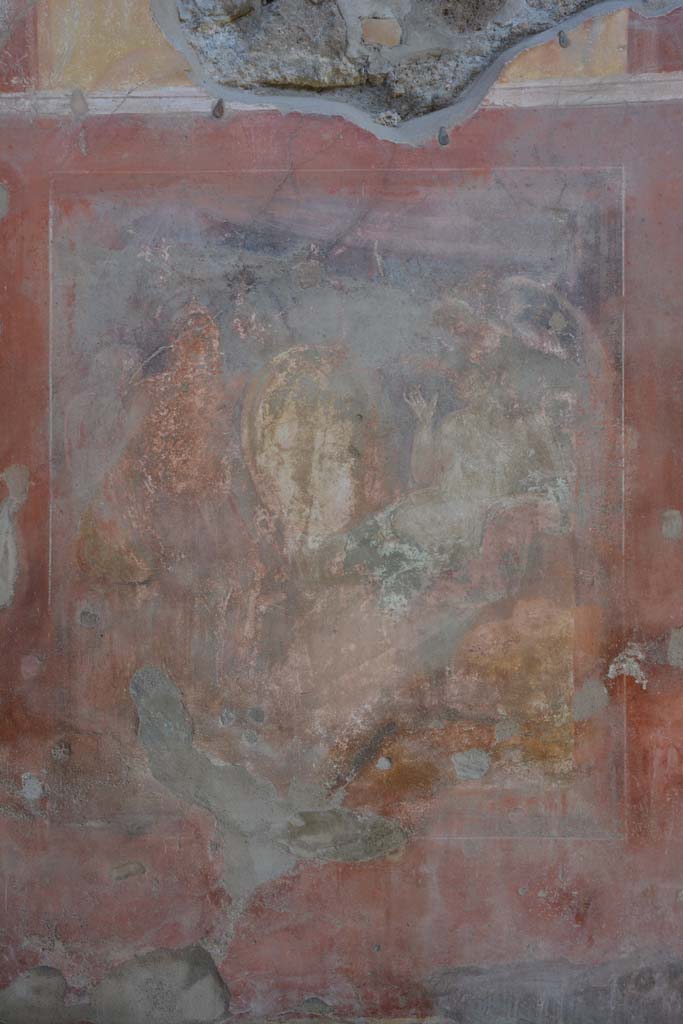IX.5.2 Pompeii. May 2017.
Room ‘u’, central wall painting on east wall showing Hephaestus bringing the armour of Achilles to Thetis?
Foto Christian Beck, ERC Grant 681269 DÉCOR.