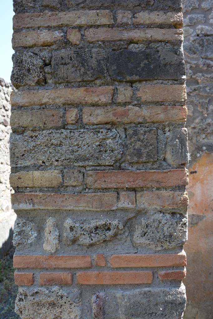 IX.5.2 Pompeii. May 2017. Room ‘g’, looking south, detail of pilaster on south wall of doorway.
Foto Christian Beck, ERC Grant 681269 DÉCOR.