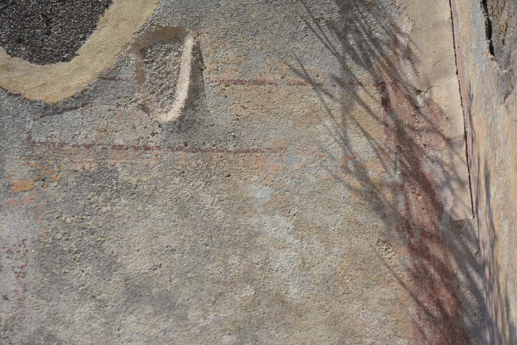 IX.5.6 Pompeii. May 2017. Room r, detail of painted decoration on west wall at upper north-west corner.
Foto Christian Beck, ERC Grant 681269 DÉCOR.