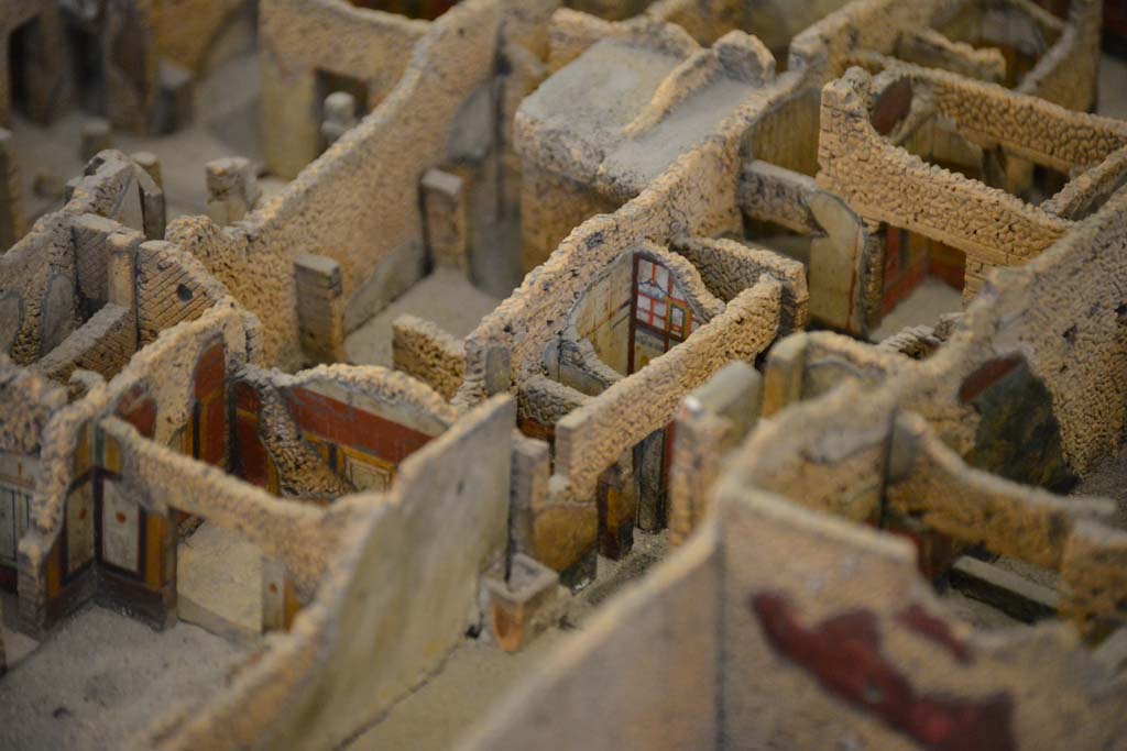 IX.5.6 Pompeii. July 2017. Looking north-west across rooms at rear.
The room in the lower left is part of IX.5.18.
From cork model in Naples Archaeological Museum.
Foto Annette Haug, ERC Grant 681269 DÉCOR.