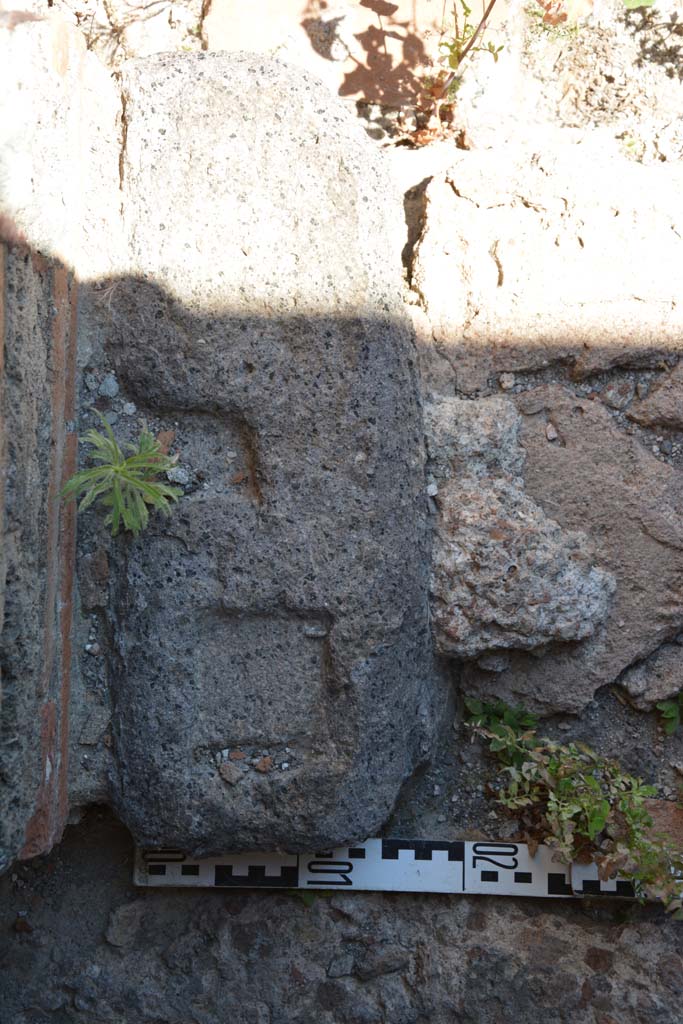 IX.5.6 Pompeii. May 2017. Room l (L), detail from doorway threshold on east side of steps.
Foto Christian Beck, ERC Grant 681269 DÉCOR.