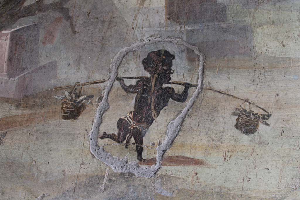 IX.5.9 Pompeii. May 2019. Room “l (L)”, detail of pygmy from west end of north wall.
Foto Christian Beck, ERC Grant 681269 DÉCOR.