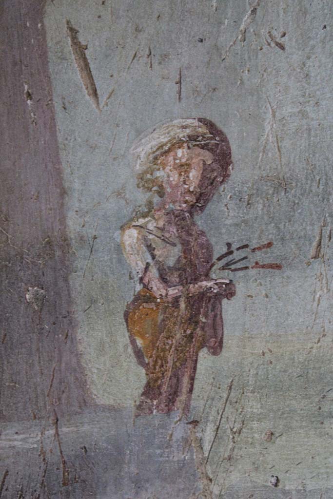 IX.5.9 Pompeii. May 2019.
Room “l (L)”, detail of one of the two figures on north wall at west end.
Foto Christian Beck, ERC Grant 681269 DÉCOR.