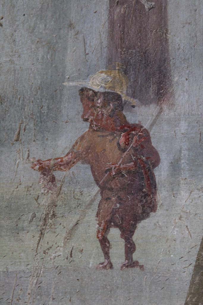 IX.5.9 Pompeii. May 2019.
Room “l (L)”, detail of the other of the two figures on the north wall at west end.
Foto Christian Beck, ERC Grant 681269 DÉCOR.