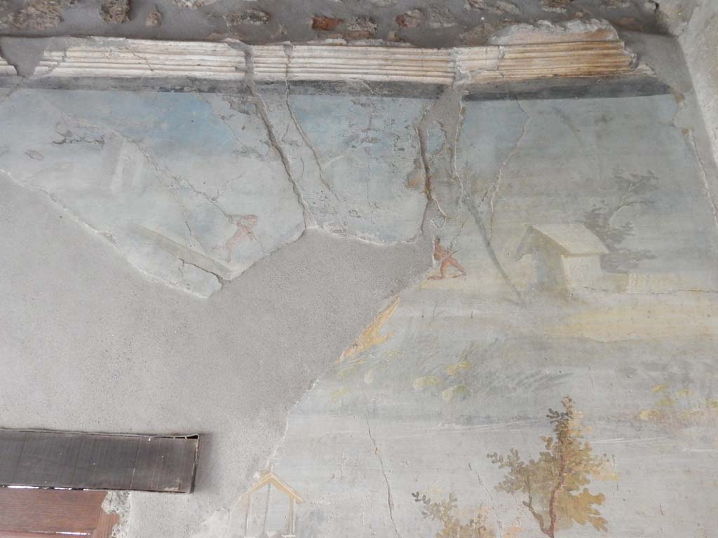 IX.5.9 Pompeii. June 2019. Room 8. Detail of painted wall decoration from south wall at west end.
Photo courtesy of Buzz Ferebee.