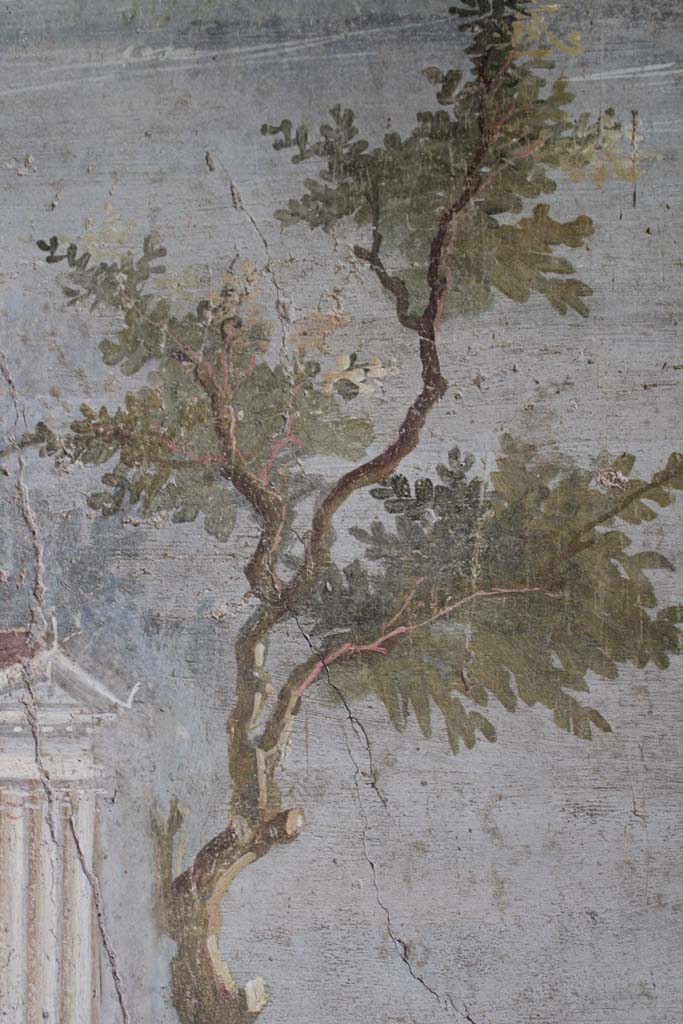 IX.5.9 Pompeii. May 2019. Room “l (L)”, detail of tree above two figures.
Foto Christian Beck, ERC Grant 681269 DÉCOR.
