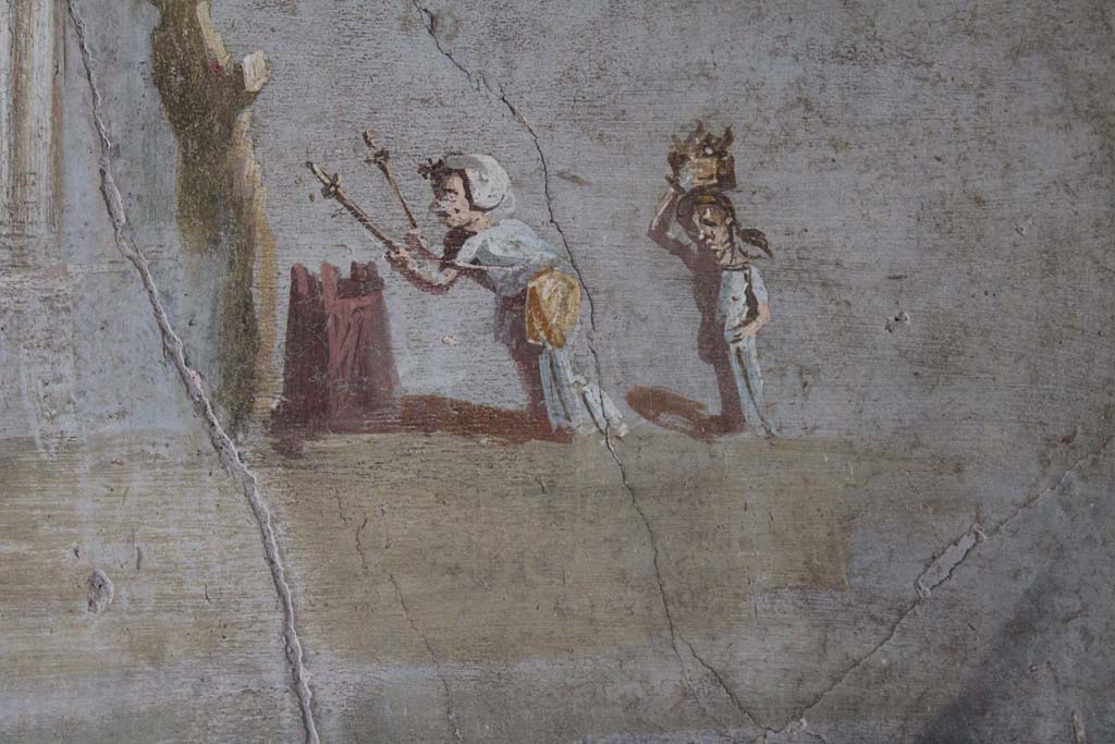 IX.5.9 Pompeii. May 2019. Room “l (L)”, detail of two figures from west end of south wall.
Foto Christian Beck, ERC Grant 681269 DÉCOR.