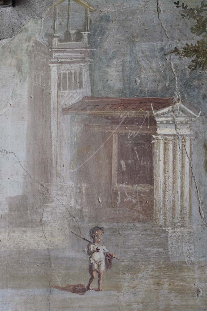 IX.5.9 Pompeii. May 2019. Room “l (L)”, pygmy figure from south wall.
Foto Christian Beck, ERC Grant 681269 DÉCOR.