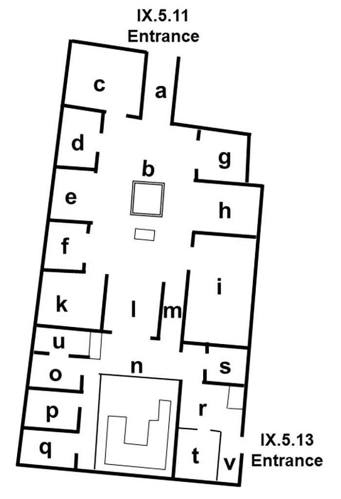 IX.5.11 Pompeii Plan IX.5.11 Pompeii. House. Linked to IX.5.13
Room Plan