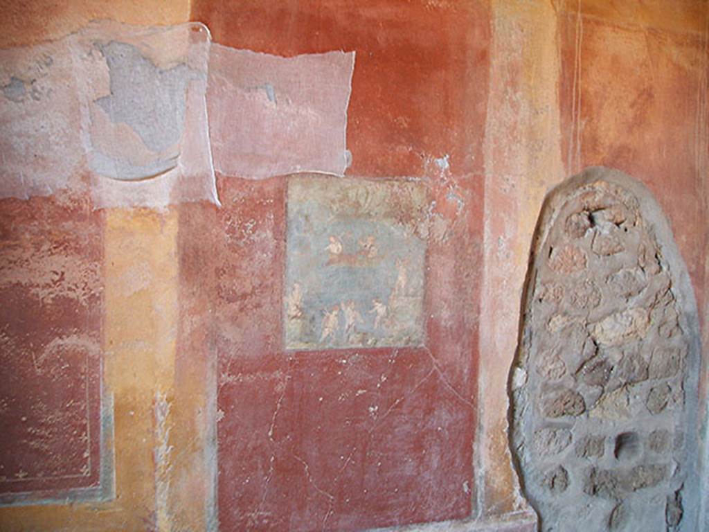 IX.5.14 Pompeii. May 2005.
Wall painting of Venus with fishing cupids, found on north wall of cubicula on north side of entrance corridor.
See Sogliano, A., 1879. Le pitture murali campane scoverte negli anni 1867-79. Napoli: (p.36, no.144)
See Bragantini, de Vos, Badoni, 1986. Pitture e Pavimenti di Pompei, Parte 3. Rome: ICCD. (p.481)