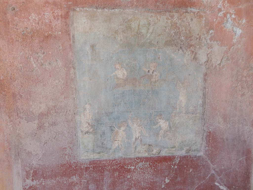 IX.5.14 Pompeii. June 2019.
Room “c”, north wall of cubiculum on north side of entrance corridor. Wall painting of Venus with fishing cupids.
Photo courtesy of Buzz Ferebee.
