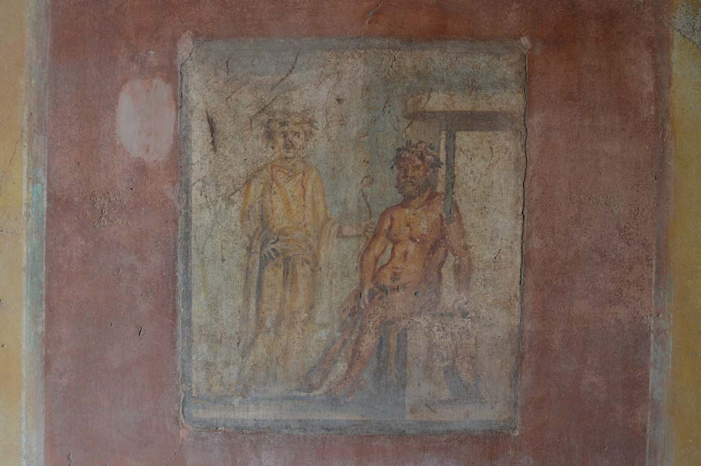 IX.5.14 Pompeii. March 2018.
Cubiculum “g”, on south side of entrance doorway. Looking towards north wall with painting of Hercules and Omphale.
Foto Taylor Lauritsen, ERC Grant 681269 DÉCOR.