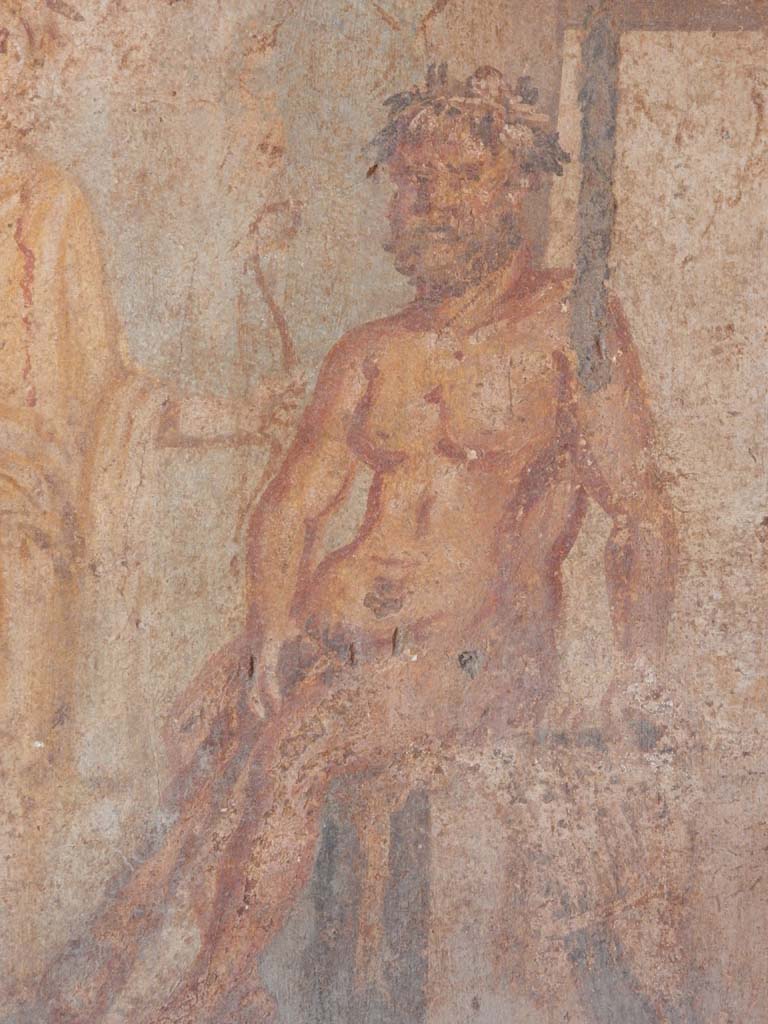 IX.5.14 Pompeii. June 2019. Cubiculum “g”, on south side of entrance doorway.
Detail of Hercules, from wall painting of Hercules and Omphale,
found in centre of north wall. Photo courtesy of Buzz Ferebee.
