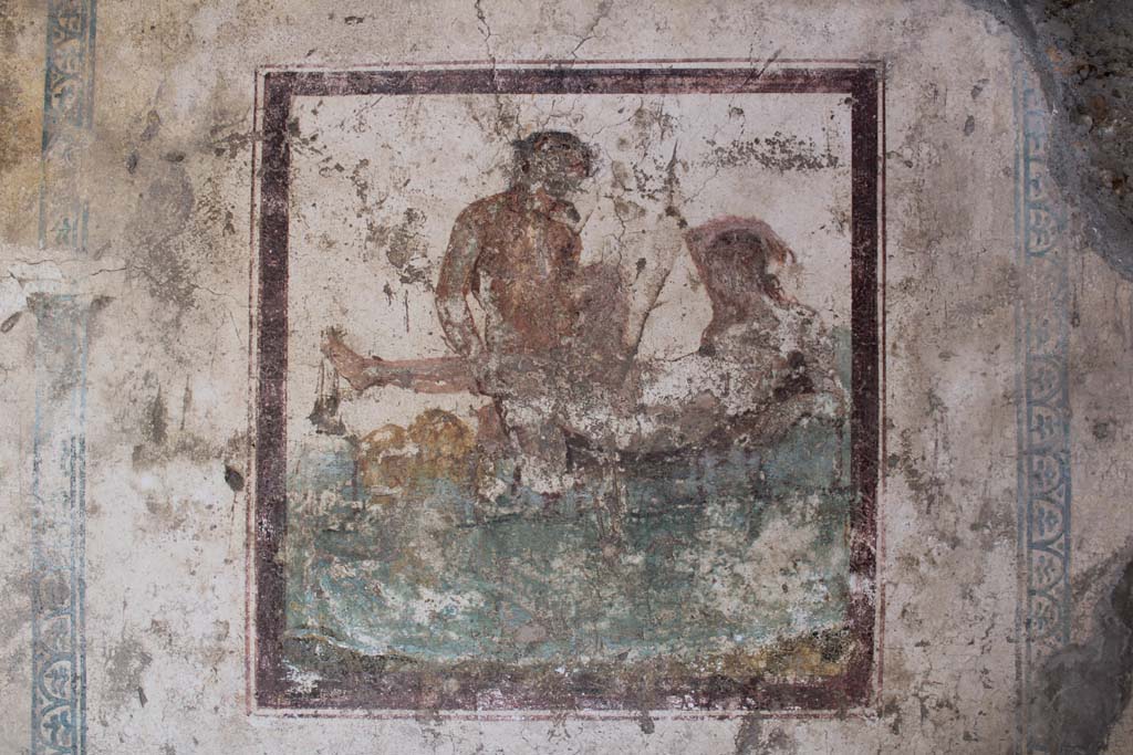 IX.5.16 Pompeii. May 2019. Room f’, wall painting in centre of west wall of cubiculum.
Foto Christian Beck, ERC Grant 681269 DÉCOR.