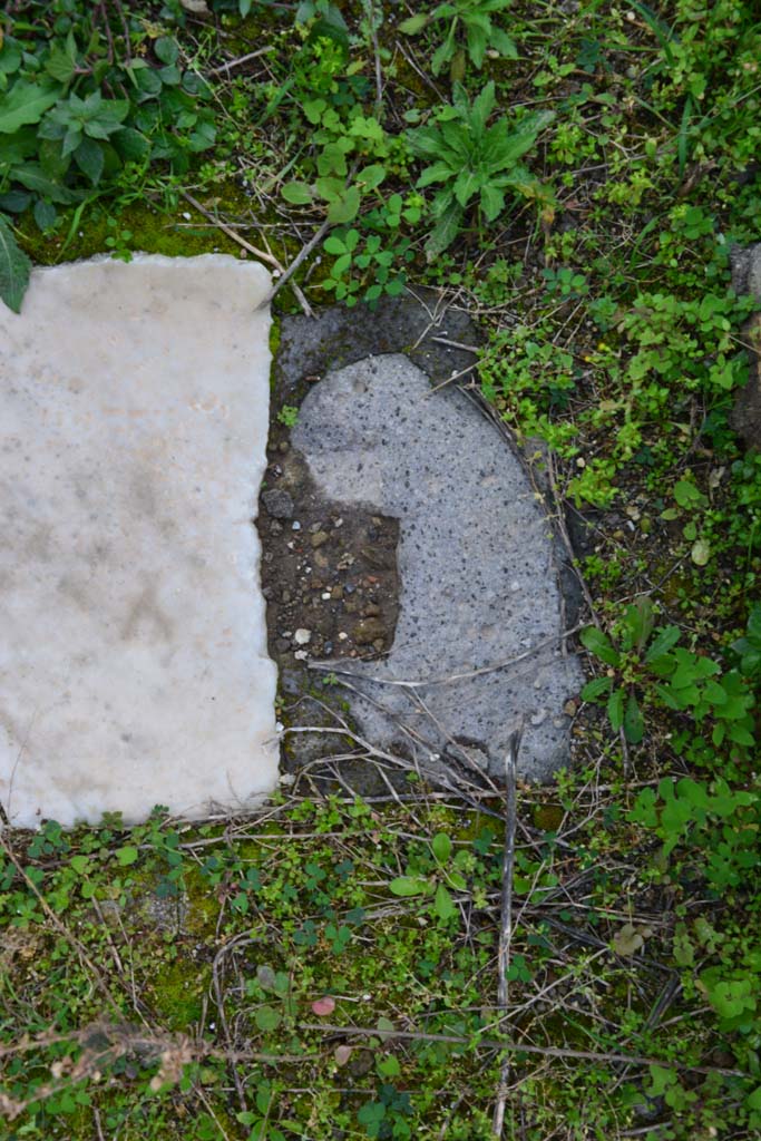 IX.5.18 Pompeii. March 2017. Room f, detail form south end of doorway threshold.
Foto Christian Beck, ERC Grant 681269 DÉCOR.