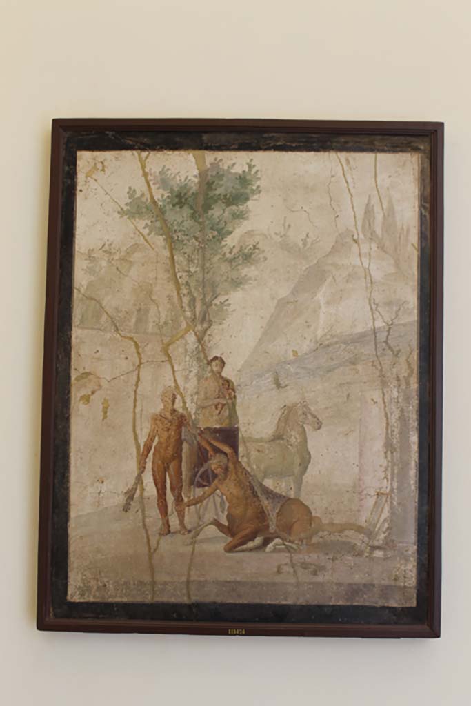 IX.5.18 Pompeii. July 2017. 
Room “g”, north wall of cubiculum. Wall painting of Hercules, Deianira, and Nessus.
Now in Naples Archaeological Museum. Inventory number 111474.
Foto Annette Haug, ERC Grant 681269 DÉCOR.
