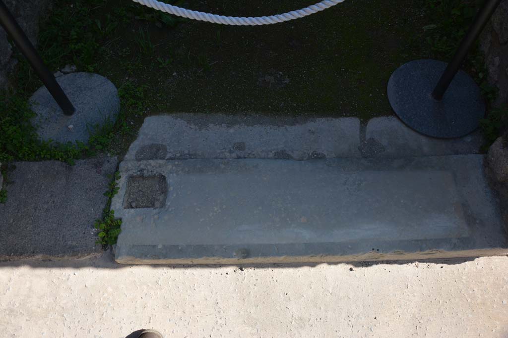 IX.5.21 Pompeii. March 2017. Entrance doorway threshold from Vicolo di Tesmo, looking east.
Foto Christian Beck, ERC Grant 681269 DÉCOR.