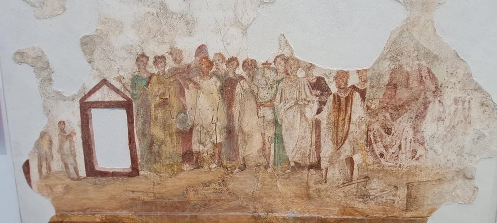 IX.7.1 Pompeii. April 2022.
Painting on wall in Antiquarium, showing procession in honour of the goddess Cybele. Photo courtesy of Giuseppe Ciaramella.