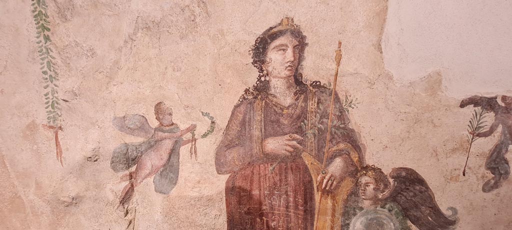 IX.7.1 Pompeii. April 2022.
Detail from fresco of Venus Pompeiana with cupid, photographed on display in Antiquarium. Photo courtesy of Giuseppe Ciaramella.
