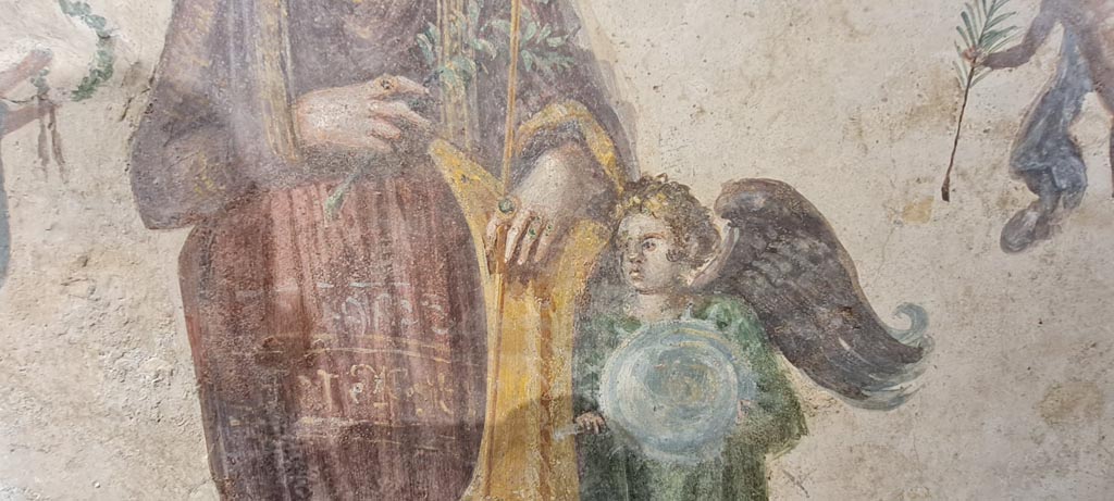 IX.7.1 Pompeii. April 2022.
Detail from fresco of Venus Pompeiana with cupid, photographed on display in Antiquarium. Photo courtesy of Giuseppe Ciaramella.
