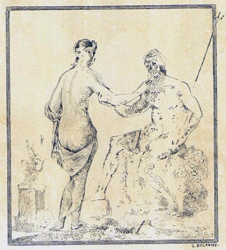 IX.7.20 Pompeii. Wall painting by Discanno from north wall of room (L), showing Poseidon and Amymone,
DAIR 83.313. Photo © Deutsches Archäologisches Institut, Abteilung Rom, Arkiv.
