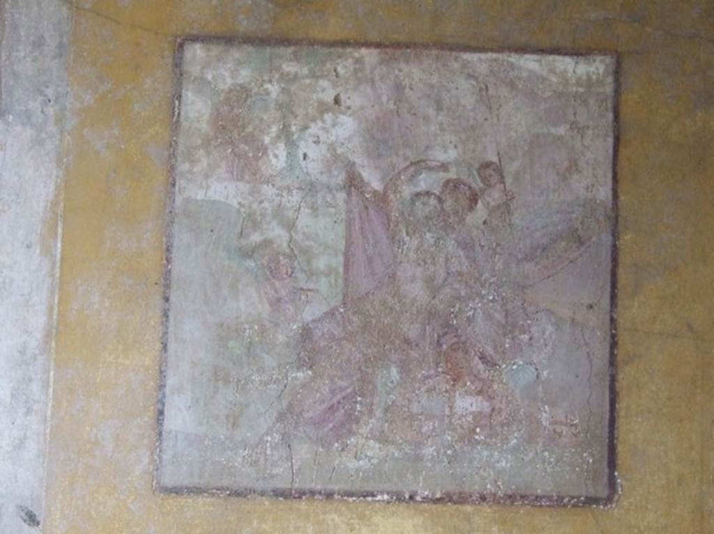 IX.7.20 Pompeii. December 2007.
Room (i), east wall of large triclinium, wall painting of Ares and Aphrodite or Mars and Venus, surrounded by cupids.
See Schefold, K., 1962. Vergessenes Pompeji. Bern: Francke. (T.178, 1).