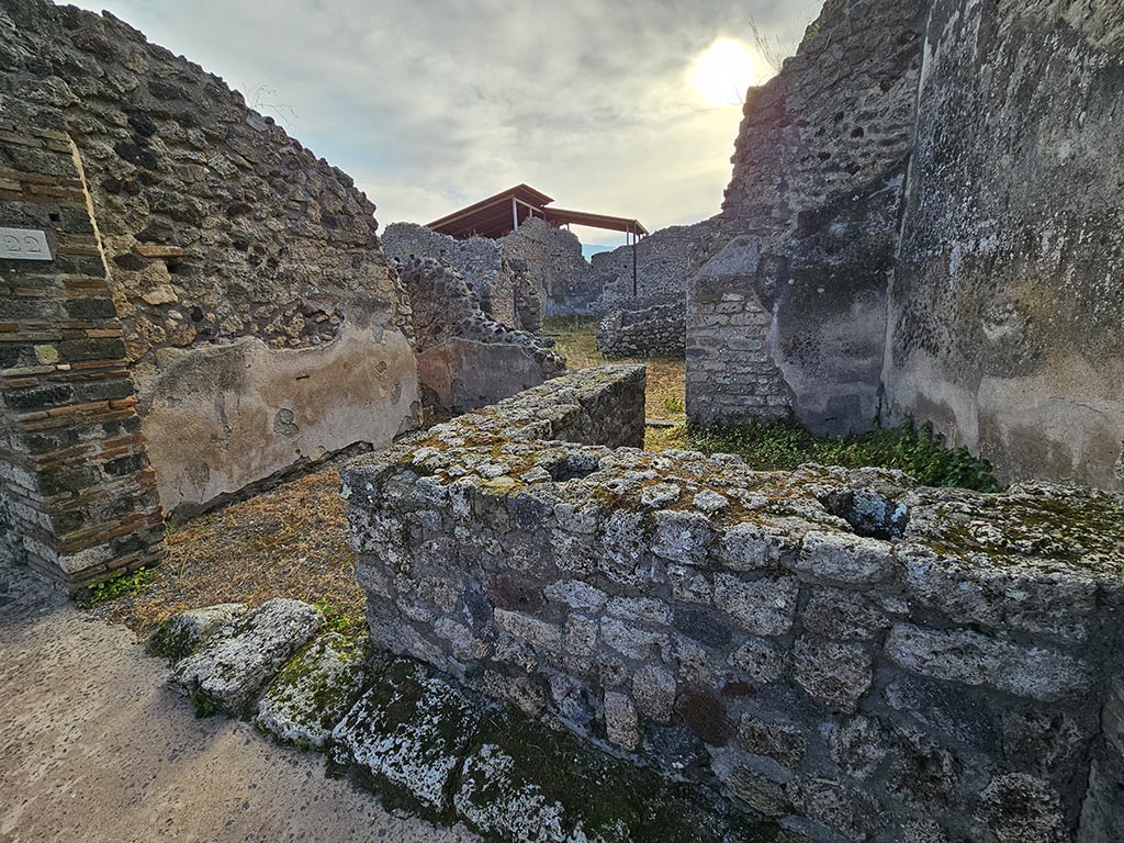 IX.7.22 Pompeii. November 2024.
Looking south-east across counter towards doorway into atrium of IX.7.21. Photo courtesy of Annette Haug.
