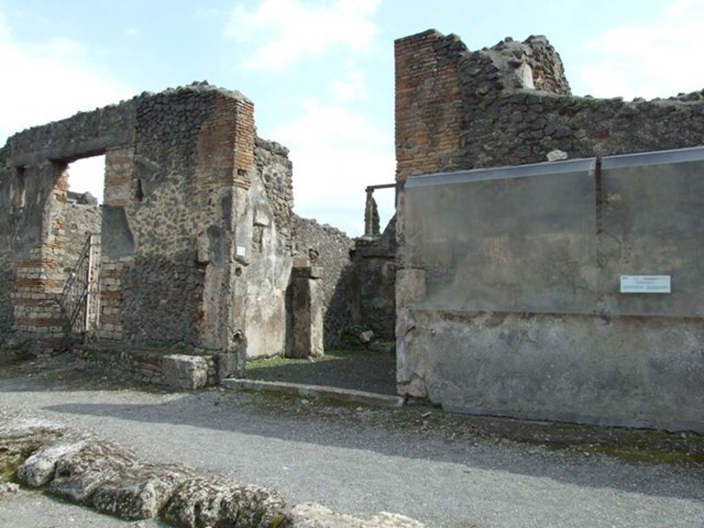 IX.8.2 Pompeii. March 2009. Entrance on Via di Nola. According to Della Corte, written on the east (left) side of the entrance were �
Potitus cum (Rustio) V(ero) (rogat)     [CIL IV 3736]
Potitus rog(at)     [CIL IV 3732]
Potito f(e)lic(iter)    [CIL IV 3735  (with Note 1 that in CIL IV it was registered as Potito filio (?)).
Also written to the side of the entrance: 
Poveri rog(ant)     [CIL IV 3730]
(Adiut?)or,  o  (Vict?)or  puer  rog(at)       [CIL IV 3739]     
Discentes  rog(ant)      [CIL IV 362]
See Della Corte, M., 1965.  Case ed Abitanti di Pompei. Napoli: Fausto Fiorentino. (p.134)
According to Epigraphik-Datenbank Clauss/Slaby (See www.manfredclauss.de) these read as �
Suettium [3]
Potitus  cum  V[icinis( ?)] 
dignos  coloniae  vir(os) [           [CIL IV 3736]  
Here
/n
/nium
aed(ilem)  Potitus  rog(at)            [CIL IV 3732]  
Paquium  aed(ilem)
Potito  filio  ADI                               [CIL IV 3735]  
Herennium
pomeri  rog(ant)                             [CIL IV 3730]  
]or puer rog(at)                               [CIL IV 3739]  
Verum d(uum)vir(um) i(ure) d(icundo) o(ro) v(os) <f=S>(aciatis) d<i=E>scen<t=D>e(s) d(ignum) r(ei) p(ublicae)   [CIL IV 362]   


