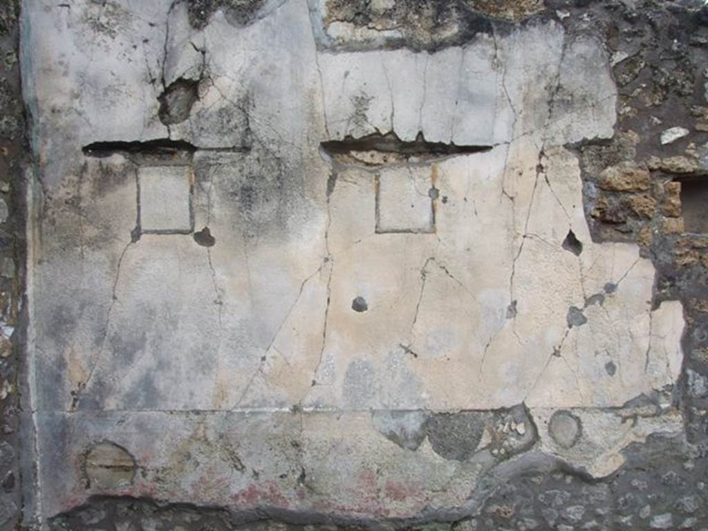 IX.8.6 Pompeii. March 2009. Room 52, south wall of ala of IX.8.3, with small window, on right. According to Bragantini, the dado of the wall was black as well as the middle zone. In the wall were three paintings, on the left was a negro with a small child and a giraffe. In the centre, described by Mau as a warrior erecting a trophy, but could have been Nike to the left of the trophy. On the right, the painting was removed and taken to the Naples Archaeological Museum, inventory number 120032, see below.
See Bragantini, de Vos, Badoni, 1986. Pitture e Pavimenti di Pompei, Parte 3. Rome: ICCD. (p.523)