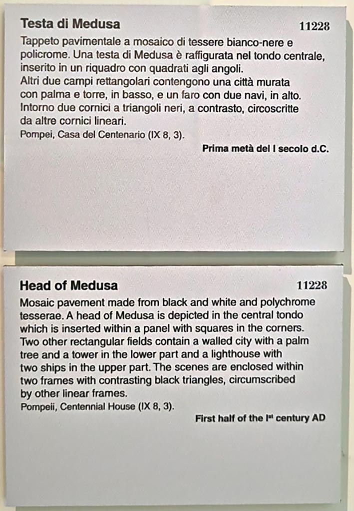 IX.8.6 Pompeii. September 2024.
Information card in Naples Archaeological Museum. Photo courtesy of Giuseppe Ciaramella.