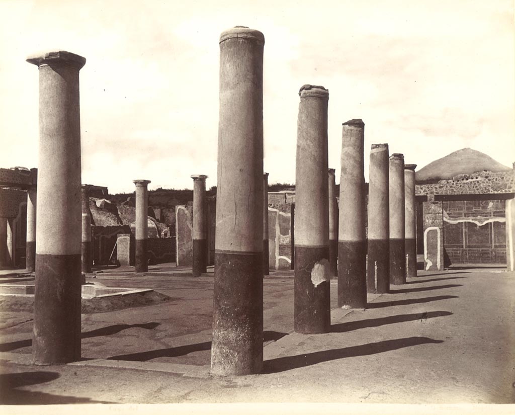 IX.8.6 Pompeii. c.1890s? G. Sommer no. 1254, wrongly identified as Casa del Fauno.
Looking north-west across the peristyle from outside room 12, the east portico is on the right.
Photo courtesy of Rick Bauer.