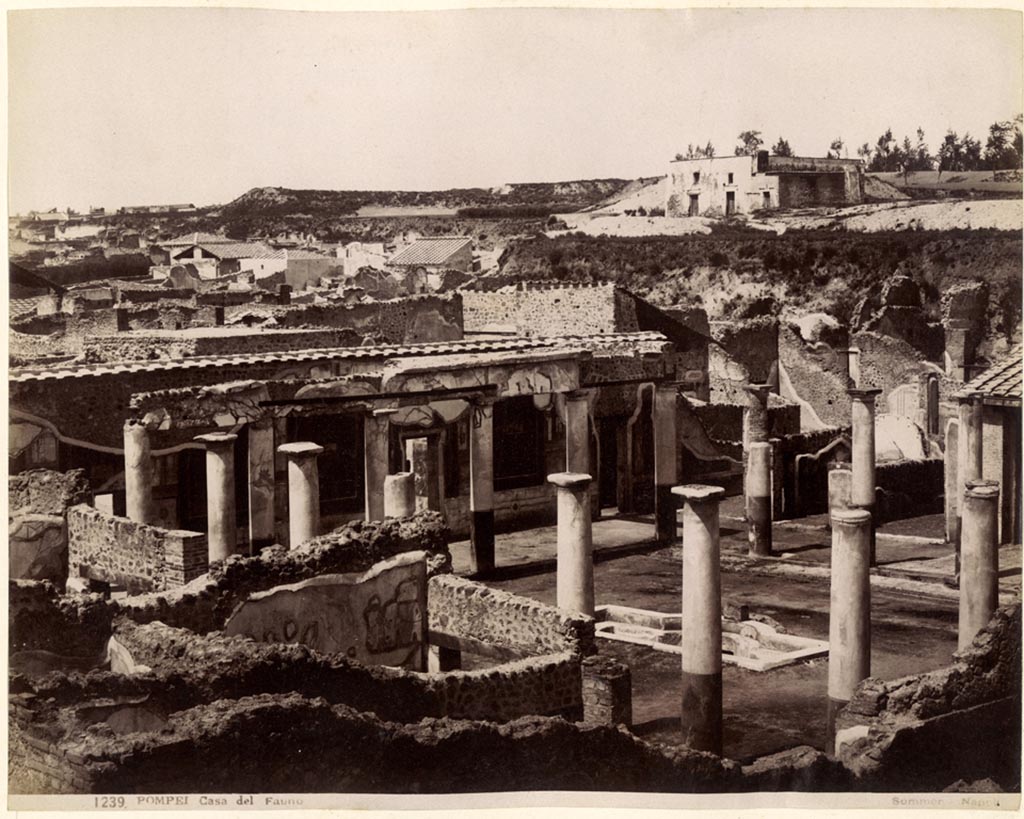 IX.8.6 Pompeii. c.1880s? G. Sommer no. 1239, wrongly identified as Casa del Fauno.
Looking north-west across the wall to the peristyle from outside. Photo courtesy of Rick Bauer.