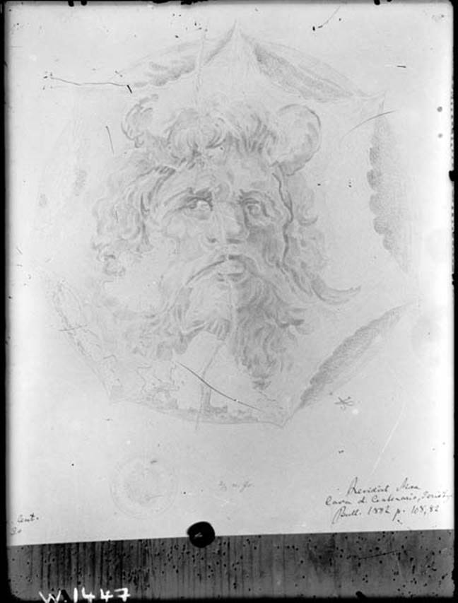230468 Bestand-D-DAI-ROM-W.1447.jpg
IX.8.6 Pompeii. W.1447. Drawing of head of Oceanus, from peristyle. See BdI, 1882, no.82.
Photo by Tatiana Warscher. Photo © Deutsches Archäologisches Institut, Abteilung Rom, Arkiv. See http://arachne.uni-koeln.de/item/marbilderbestand/230468