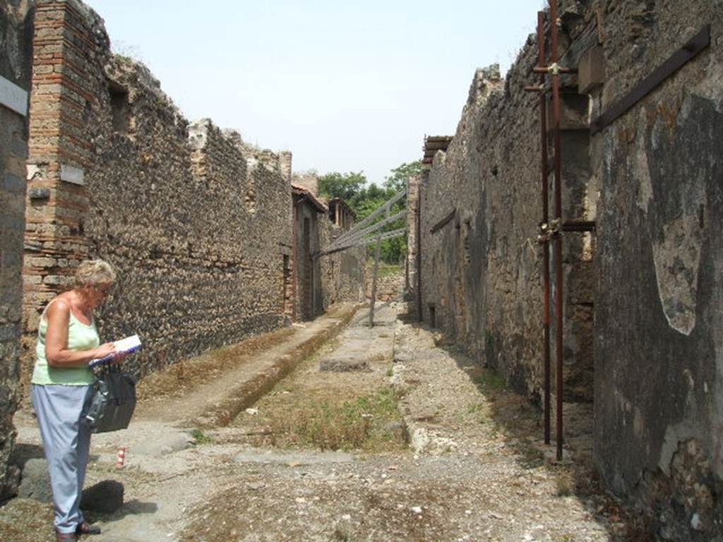 IX.5 Pompeii. May 2005. Vicolo del Centenario, looking north. IX.8.b