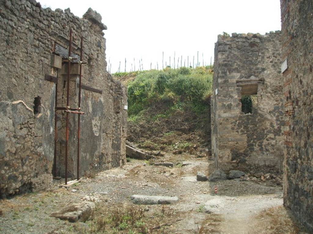 IX.8.b and IX.8.c Pompeii. May 2005. Looking south into unexcavated area. IX.6 and IX.5 on right.