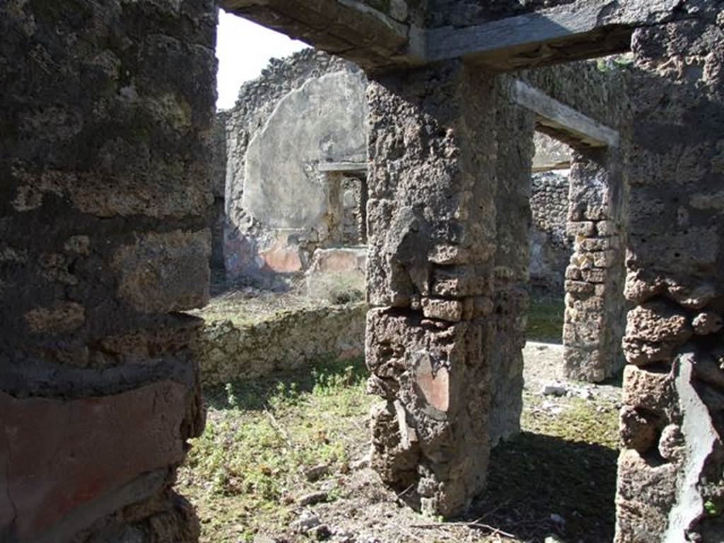 IX.9.13 Pompeii. March 2009. Looking north west from outside room 2, into the Garden and the Triclinium.