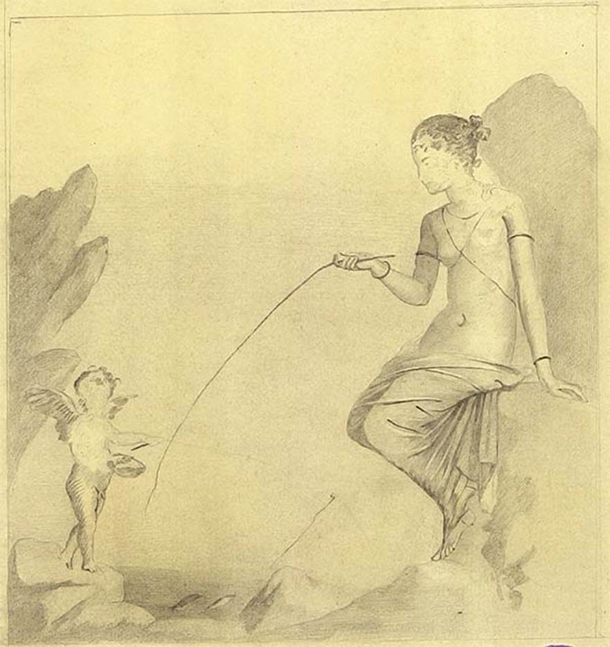 IX.9.d Pompeii. Room f, tablinum. Sketch of painting of Venus Pescatrice.
DAIR 83.384 Photo © Deutsches Archäologisches Institut, Abteilung Rom, Arkiv. See http://arachne.uni-koeln.de/item/marbilder/5343224