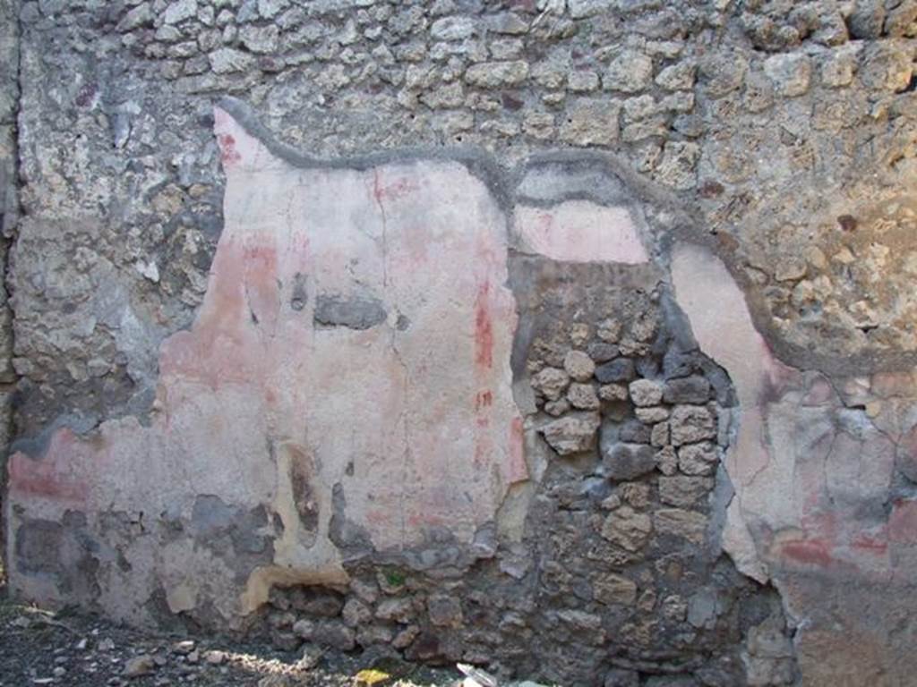 IX.9.d Pompeii. March 2009. Room l, north wall of triclinium/oecus. According to NdS, in the central panel of the north wall was a painting of a woman sitting on a chair wearing a barbaric costume. In front of her were two young heroes. The average height of the figures was 0.46m. The poor conservation of the painting made it impossible to distinguish more, but the subject was thought to be similar to three others found at Pompeii.
See Helbig, W., 1868. Wandgemälde der vom Vesuv verschütteten Städte Campaniens. Leipzig: Breitkopf und Härtel. (Nos: 1387 and 1387b)
See Sogliano, A., 1879. Le pitture murali campane scoverte negli anni 1867-79. Napoli: Giannini. (no.626, on page 128)
See Notizie degli Scavi, 1889, p.131.