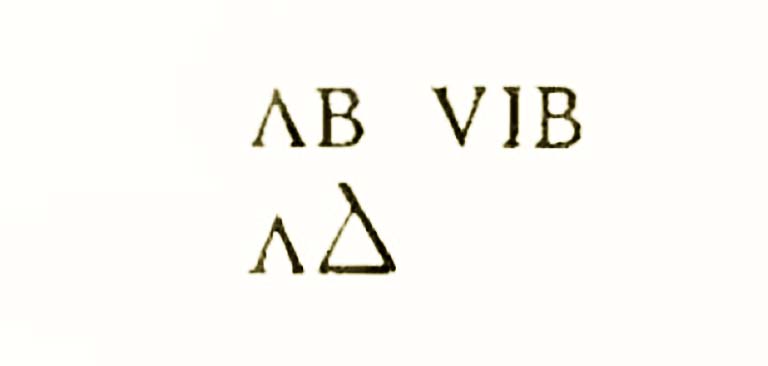 IX.10.1 Pompeii. In a room to the left of the entrance corridor, scratched deeply on red plaster -

According to Epigraphik-Datenbank Clauss/Slaby (See www.manfredclauss.de) this read
AB vib / "GR"   [CIL IV 5340]

See Notizie degli Scavi, 1891, (p.266, no. II.)
