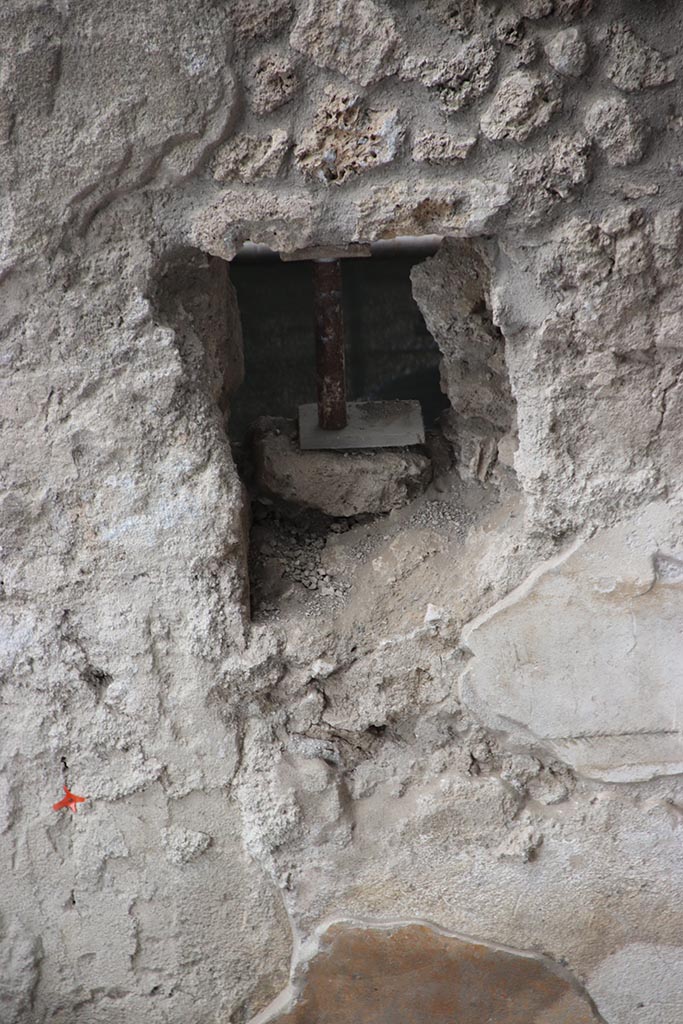 IX.12.4 Pompeii. October 2024.
Room “o”, detail from upper north wall. Photo courtesy of Klaus Heese.