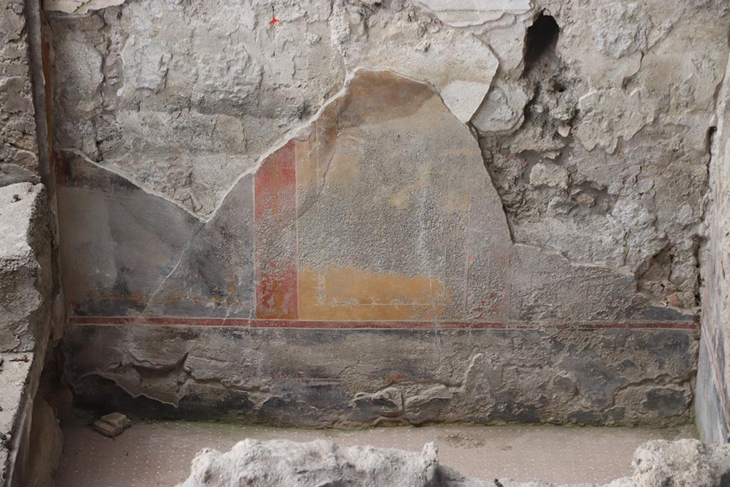 IX.12.4 Pompeii. October 2024. Room “o”, north wall, detail of painted decoration. Photo courtesy of Klaus Heese.