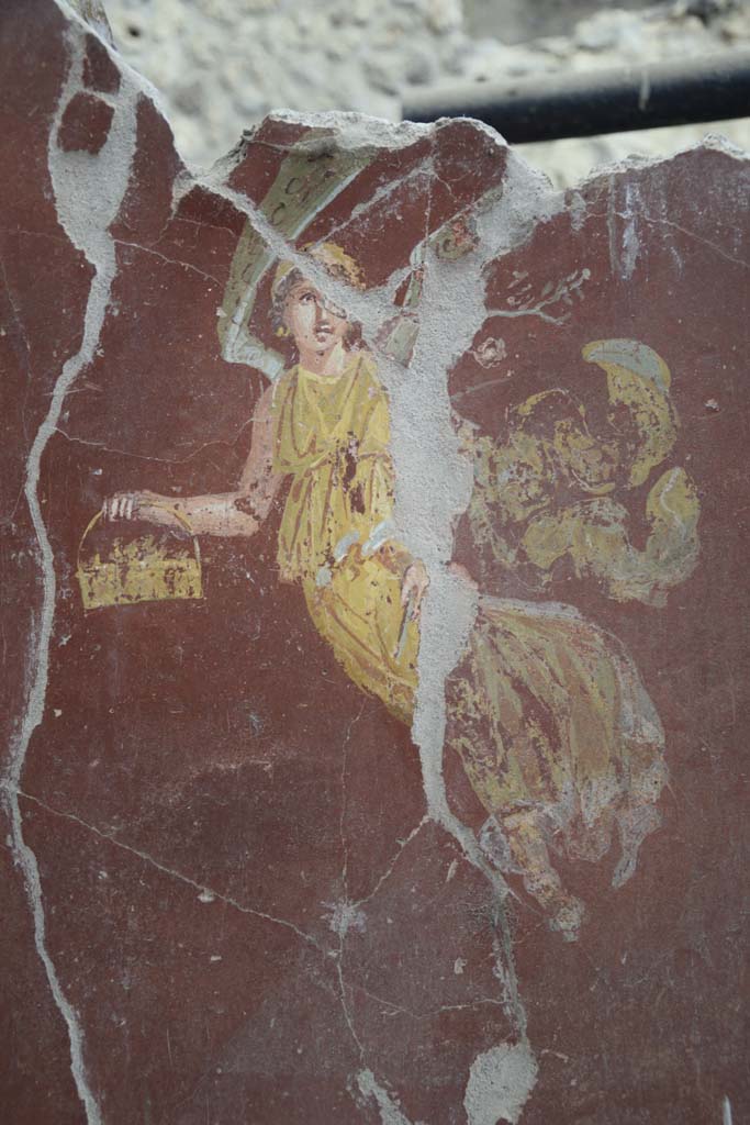 IX.12.6 Pompeii. February 2017.
Room “m”, detail of flying figures from east wall, on south side of central painting.
Photo courtesy of Johannes Eber.