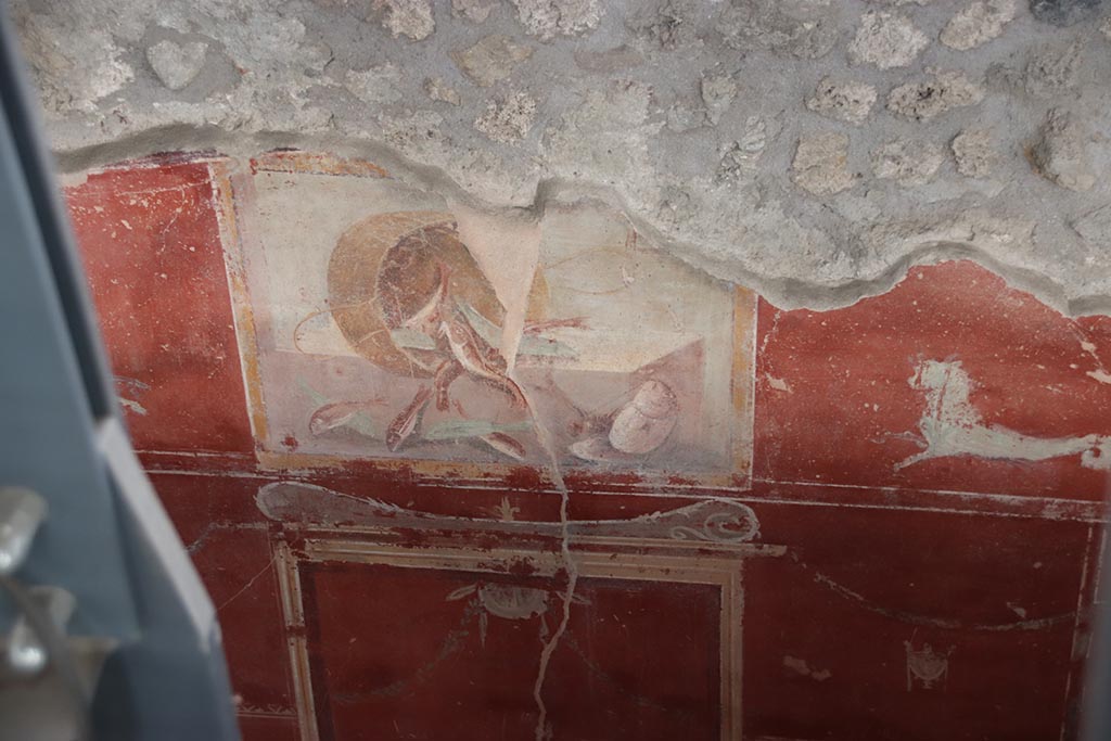 IX.12.9 Pompeii. October 2024. Room 3, detail from upper east wall. Photo courtesy of Klaus Heese.