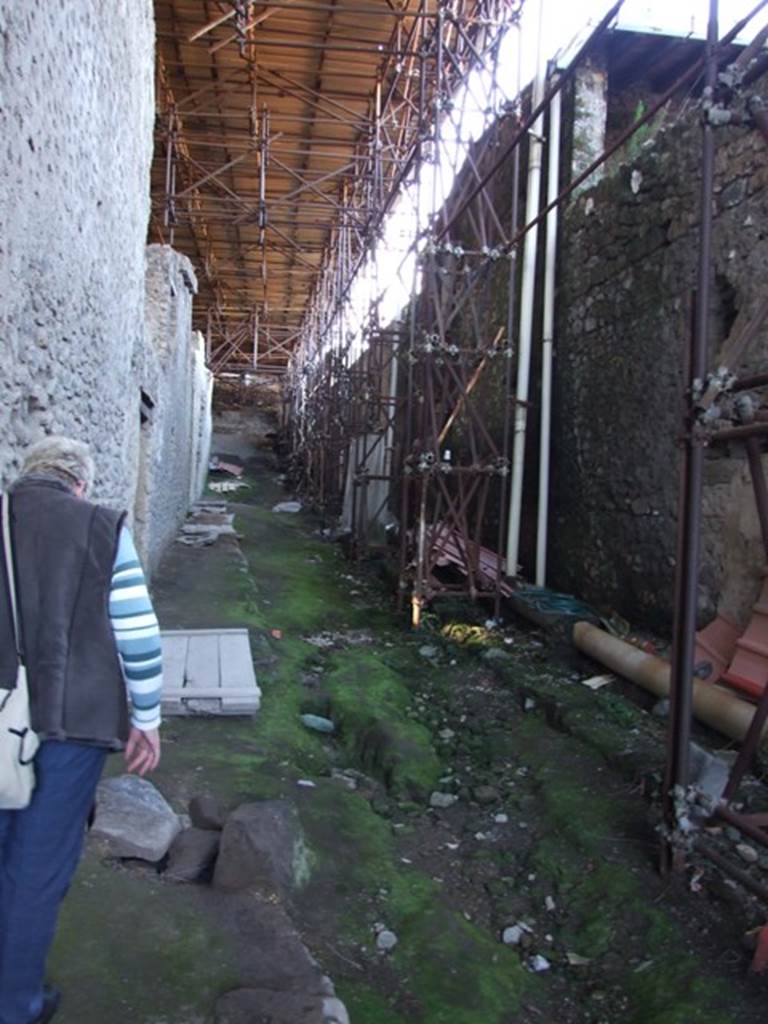 IX.12 Pompeii, on left. March 2009. Looking north along Vicolo di Giulio Polibio. IX.13, on right.