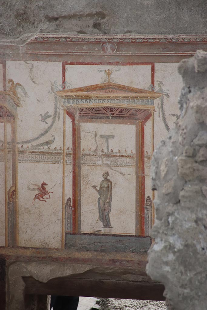 IX.12.A/IX.12.9 Pompeii. October 2024. 
Room 18, detail of Aphrodite from upper centre of south wall. Photo courtesy of Klaus Heese.
