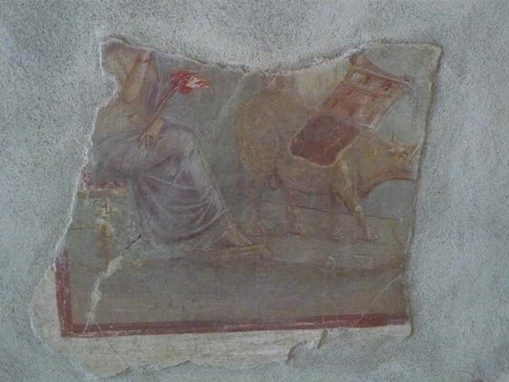 IX.13.1-3 Pompeii. May 2012. Room 17, remains of mythological painting on east wall.
Photo courtesy of Buzz Ferebee.